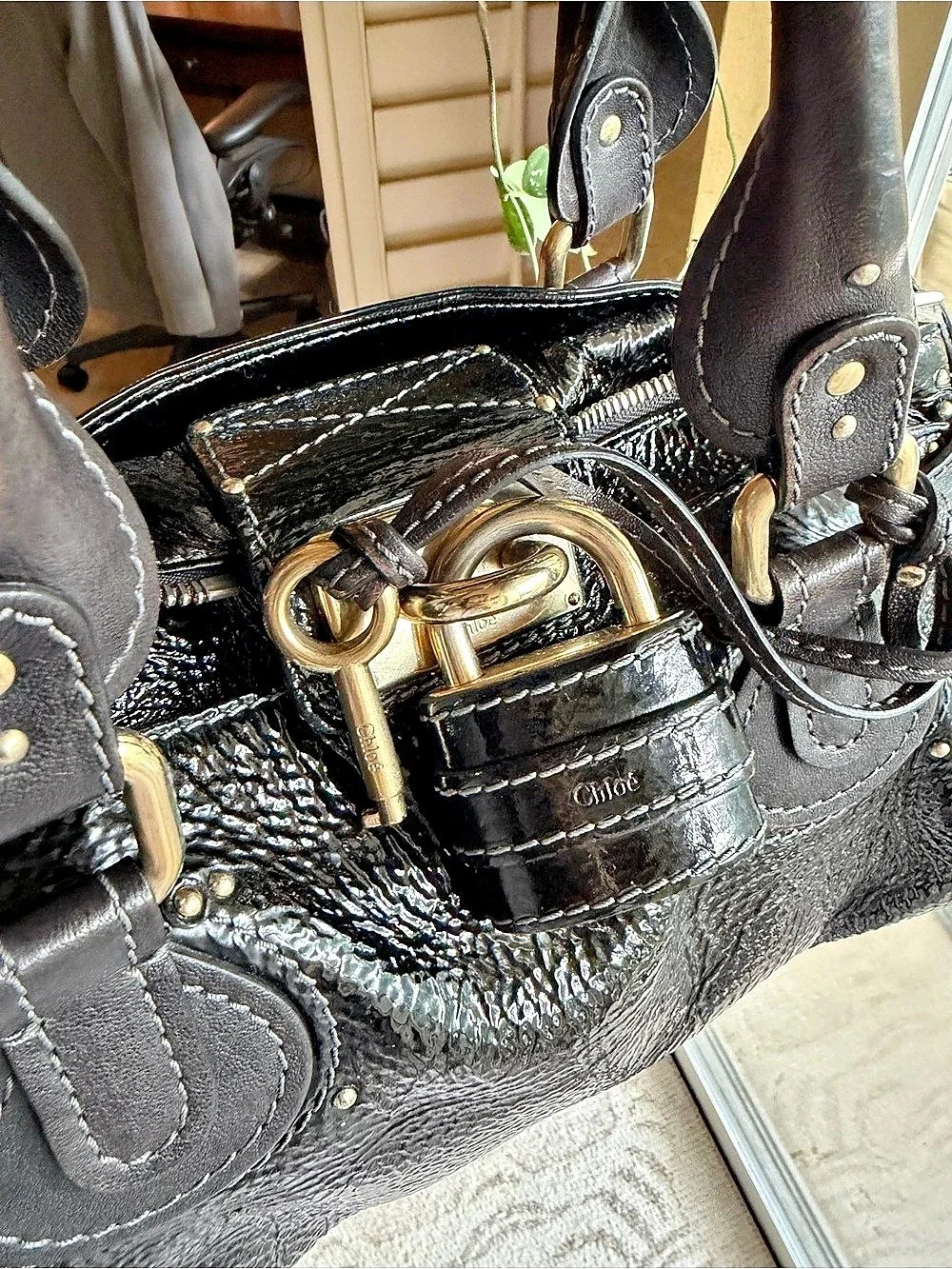 Chloé Paddington Black Patent Leather Bag